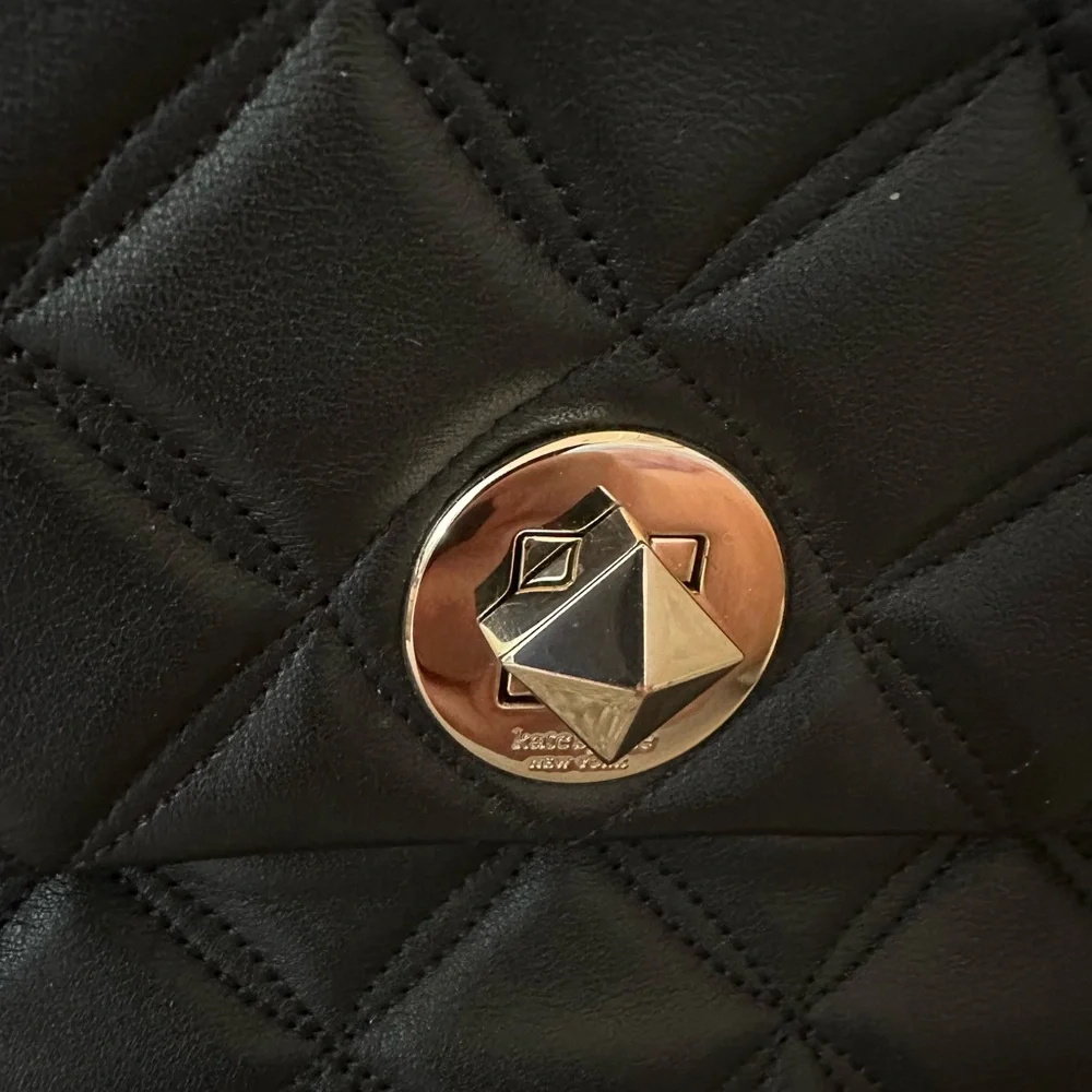 Kate Spade Diamond Black Quilted Top Handle Satchel - Crossbody & Pearl Charm